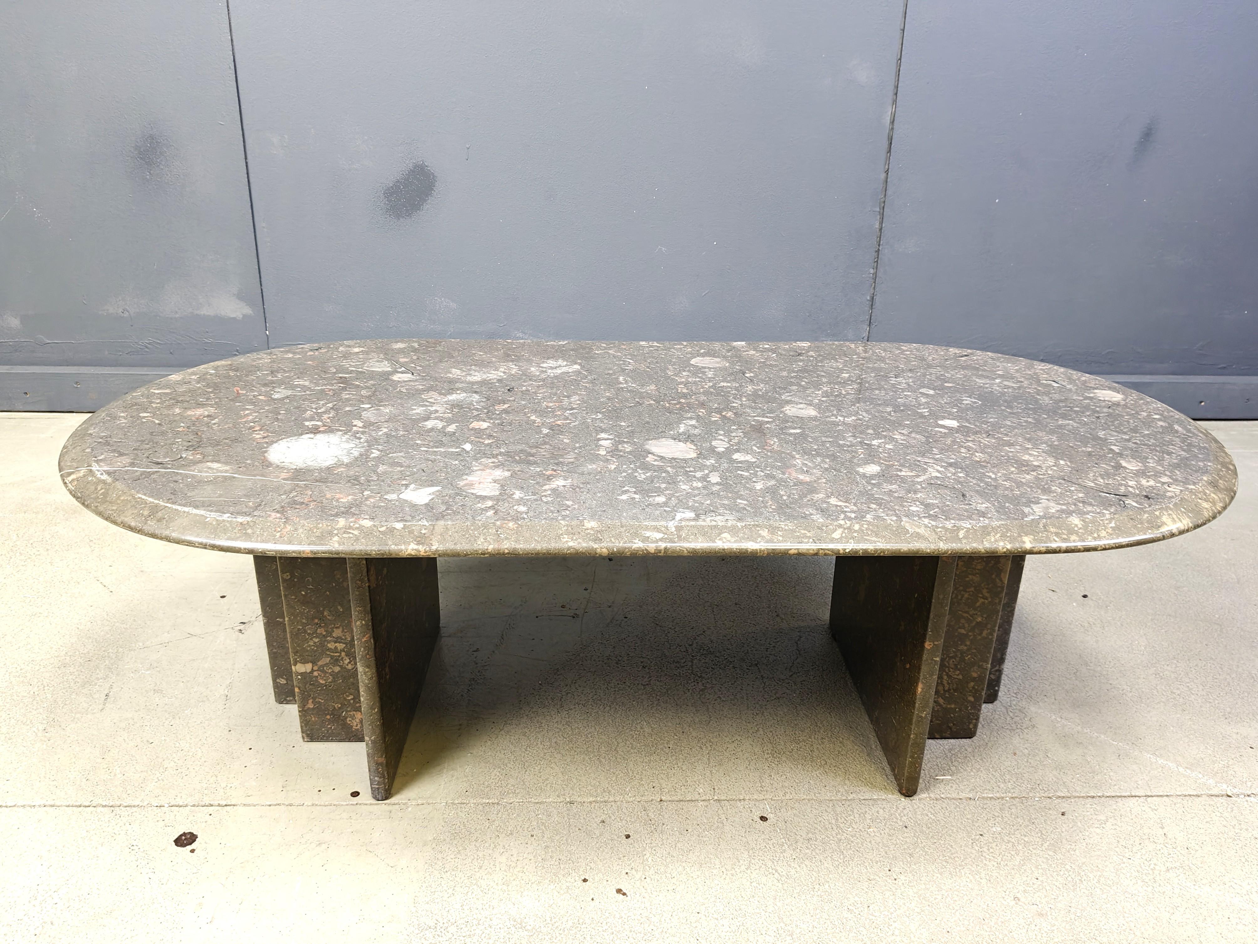 Vintage italian grey marble coffee table, 1970s For Sale 2