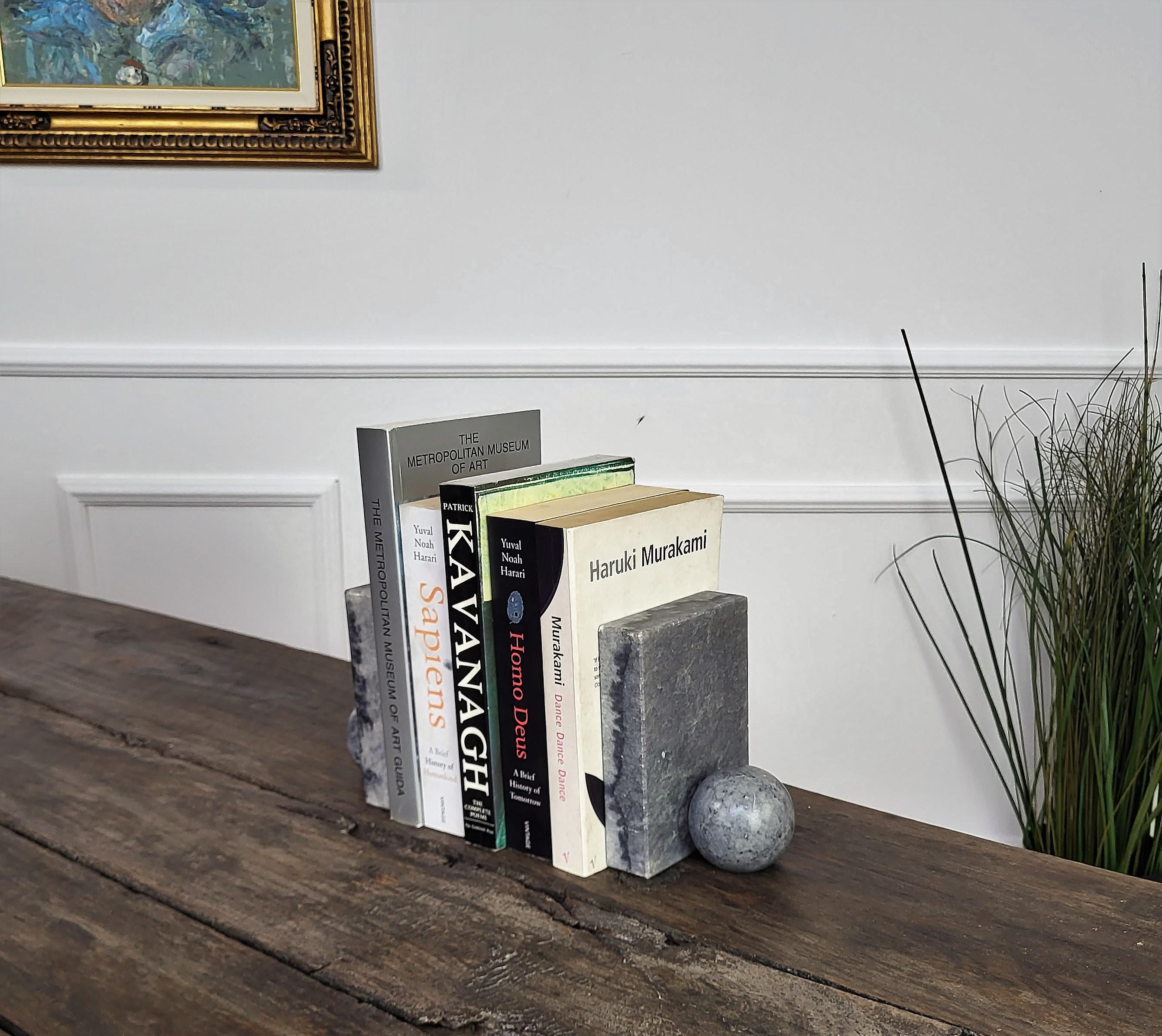 Beautiful vintage Italian gray marble stone bookends book holders.