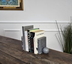 Vintage Italian Grey Marble Geometric Bookends Book Holders