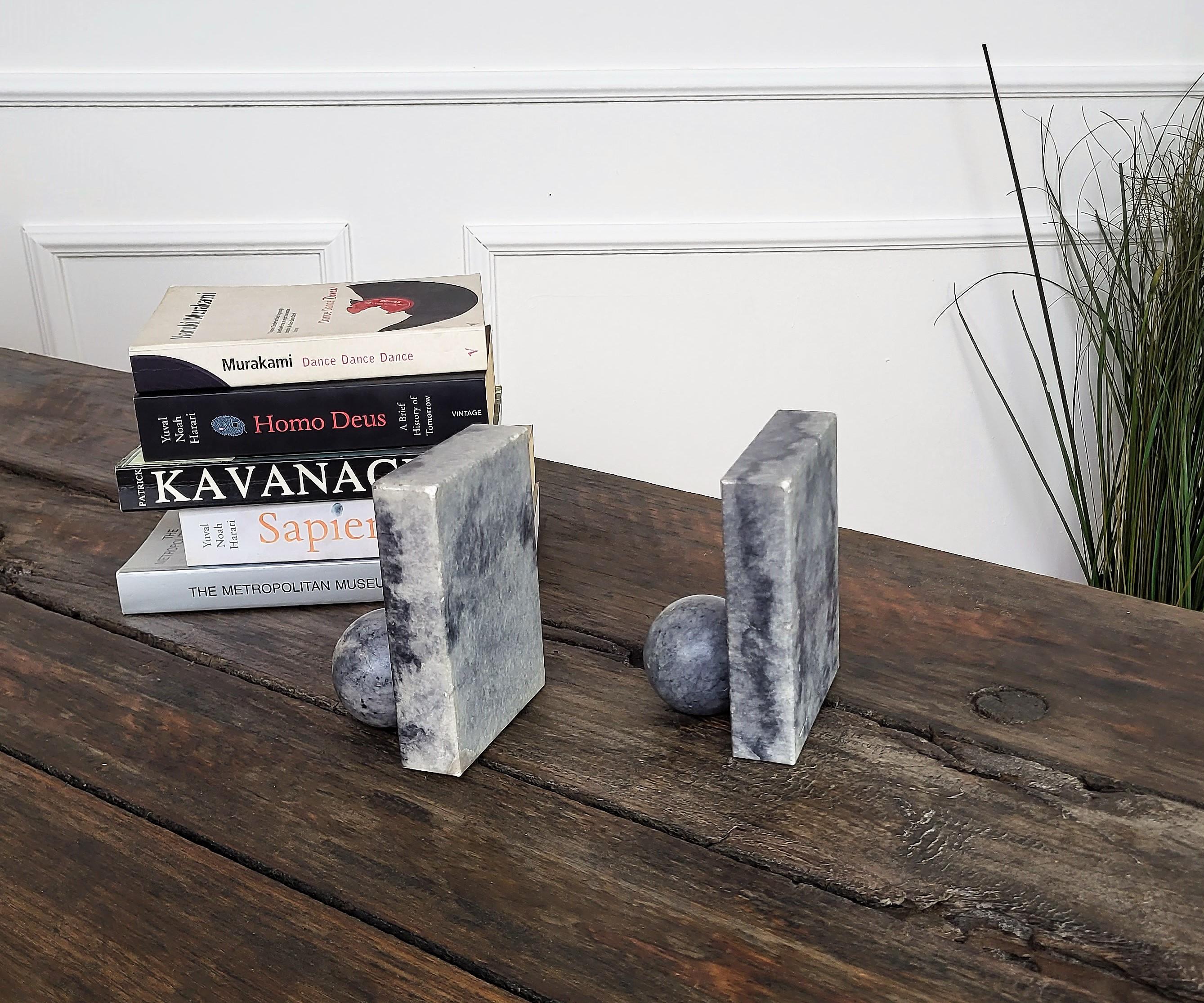 Vintage Italian Grey Marble Geometric Bookends Book Holders For Sale 1