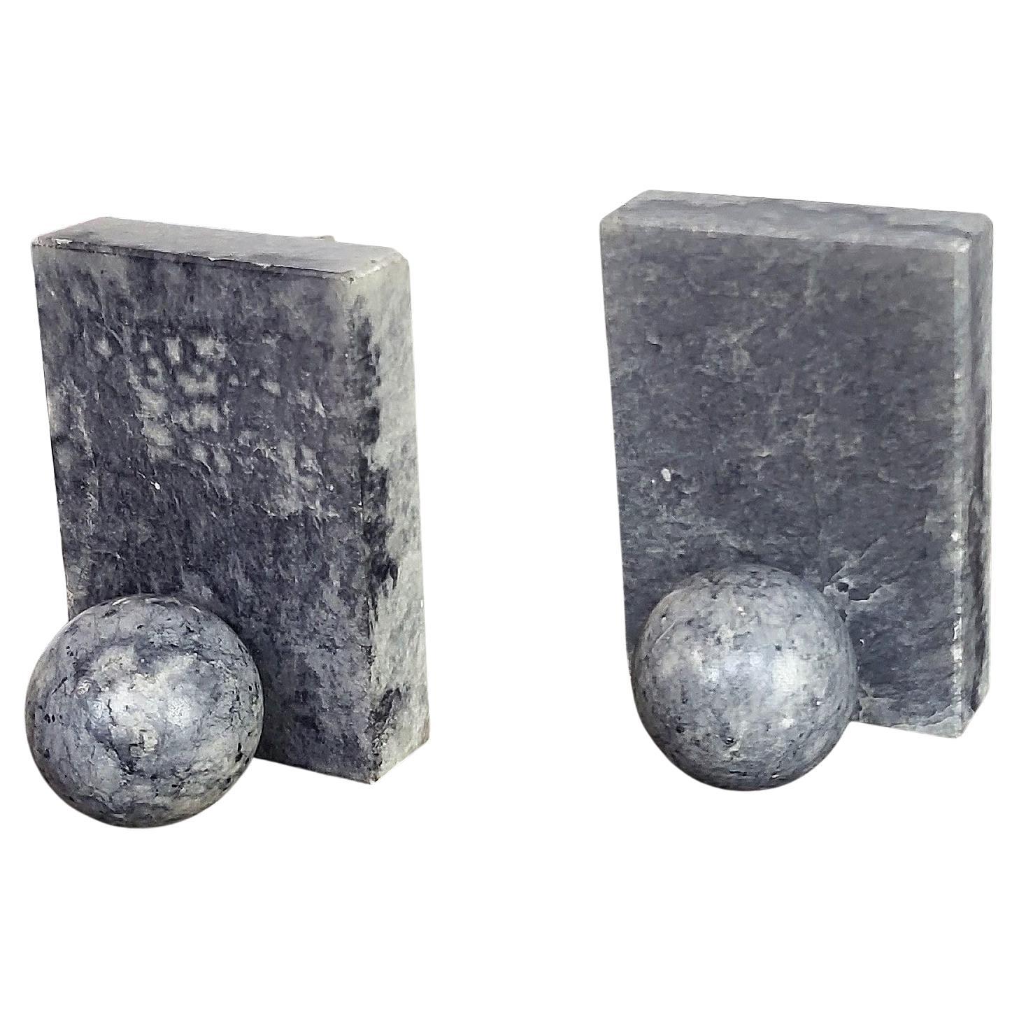 Vintage Italian Grey Marble Geometric Bookends Book Holders For Sale