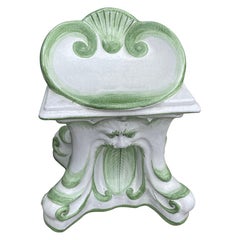 Vintage Italian Grotto Style Glazed Terracotta Shell Shaped Garden Seat