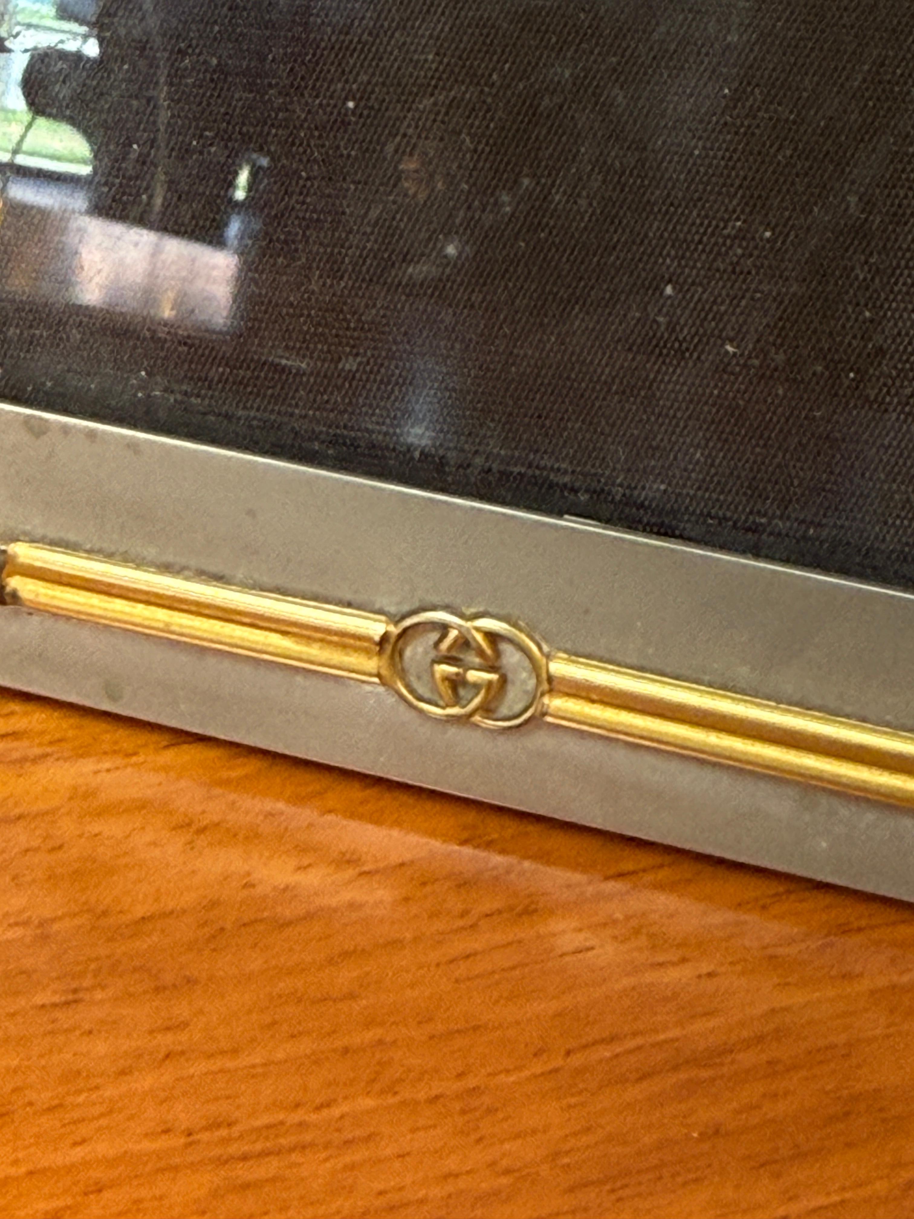 Vintage Italian Gucci Messing & Chrom Quadratischer Bilderrahmen, 1980er Jahre (Italienisch) im Angebot