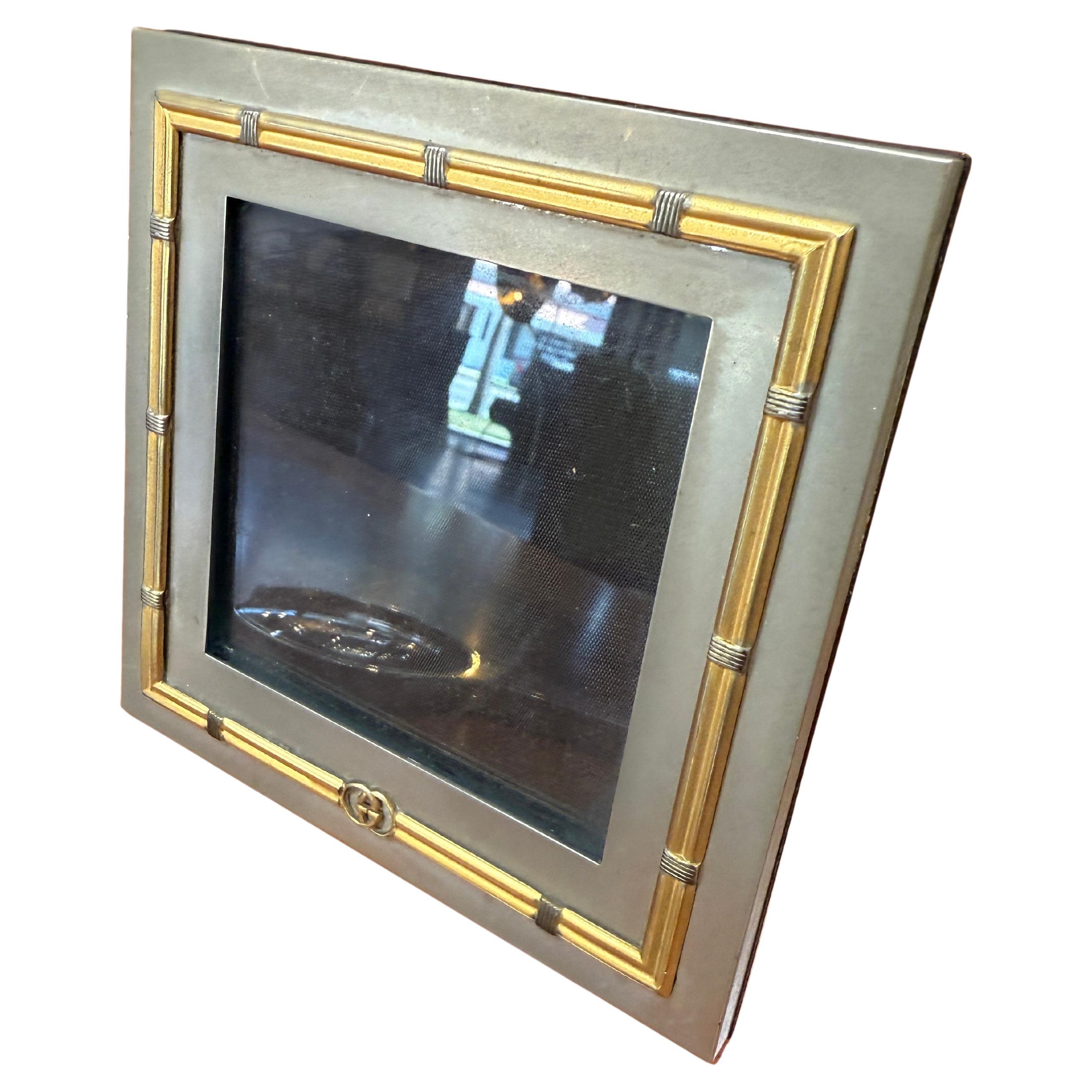 Cornice quadrata in ottone e cromo di Gucci vintage, anni '80
