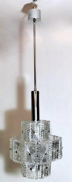 Lustre Italien Vintage à 12 Lumières en Métal Demi-Crystal et Nickel-Plated