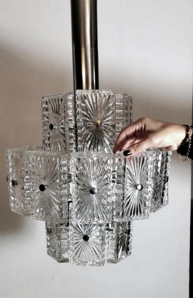 Vintage Italian Half-Crystal and Nickel-Plated Metal Chandelier  For Sale 14