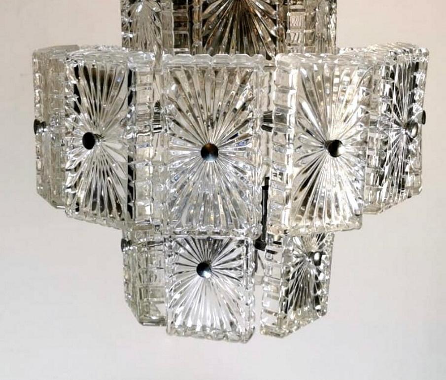 Mid-20th Century Vintage Italian Half-Crystal and Nickel-Plated Metal Chandelier  For Sale