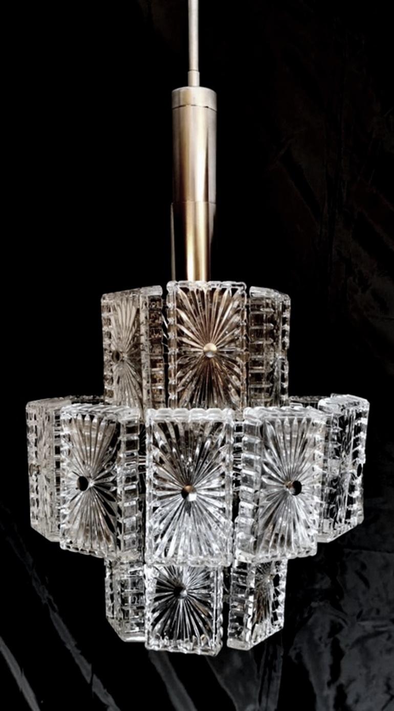 Vintage Italian Half-Crystal and Nickel-Plated Metal Chandelier For Sale 2