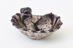 Vintage Italian Hallmarked Glazed Ceramic Snail Bowl Purple, Champagne Off White