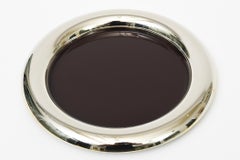 Vintage Italian Hallmarked Nickel Silver And Brown Enamel  Round Tray Barware