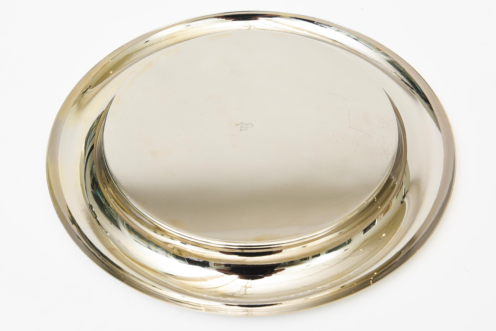 Vintage Italian Hallmarked Nickel Silver And Brown Enamel  Round Tray Barware For Sale 2