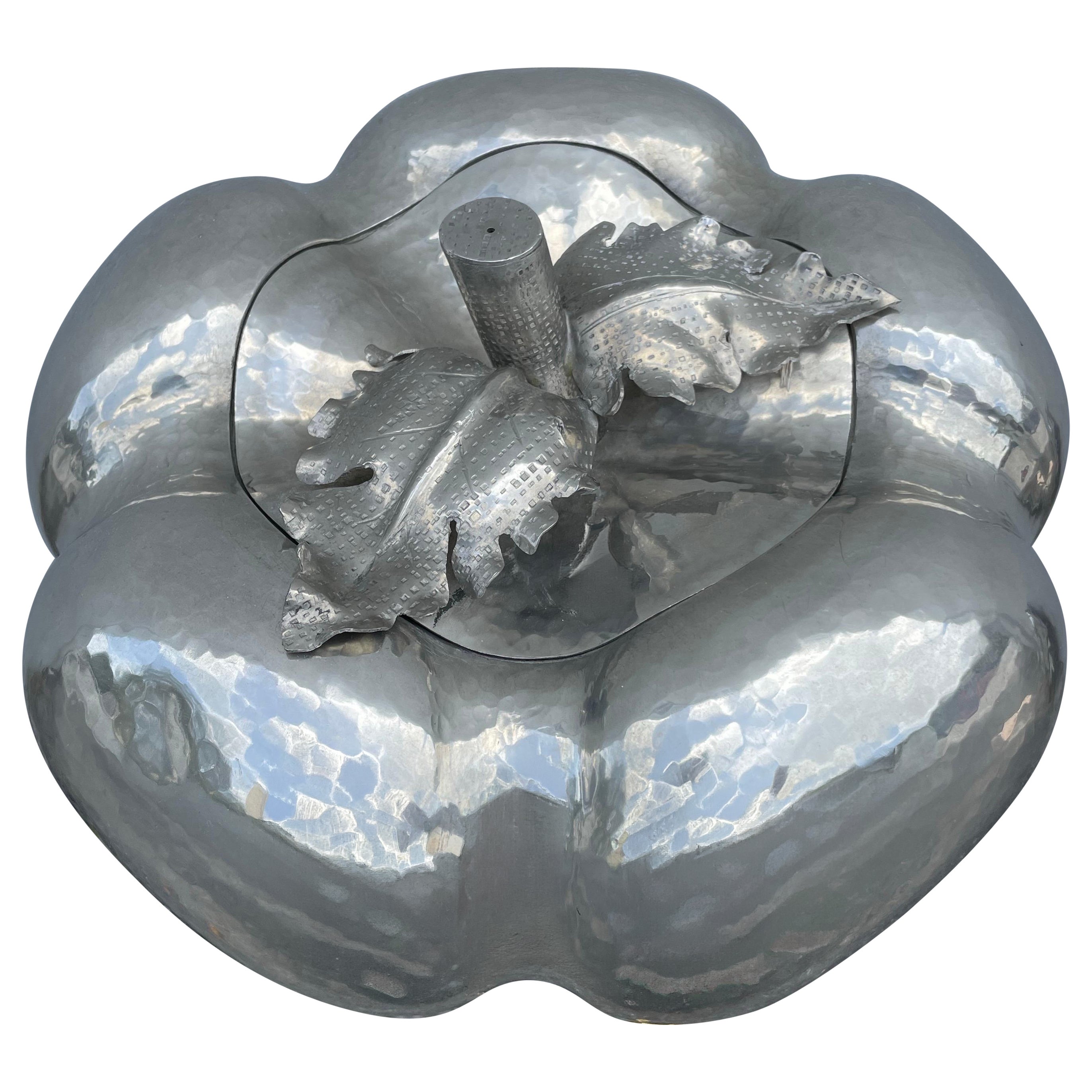 Vintage Italian Hammered Aluminum Gourd Ice Bucket, 1970s Rare Design For Sale