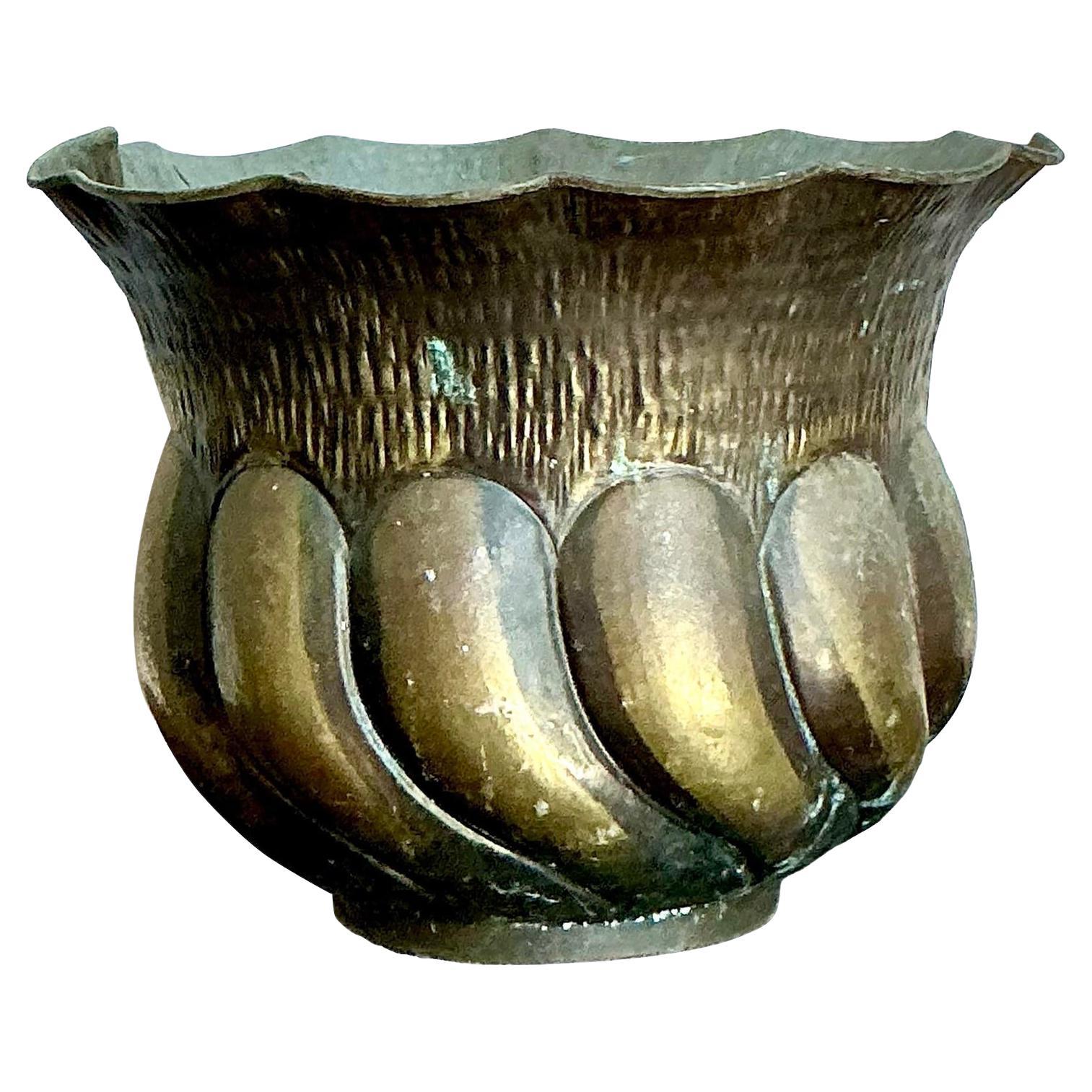 Vintage Italian Hammered Brass Planter For Sale