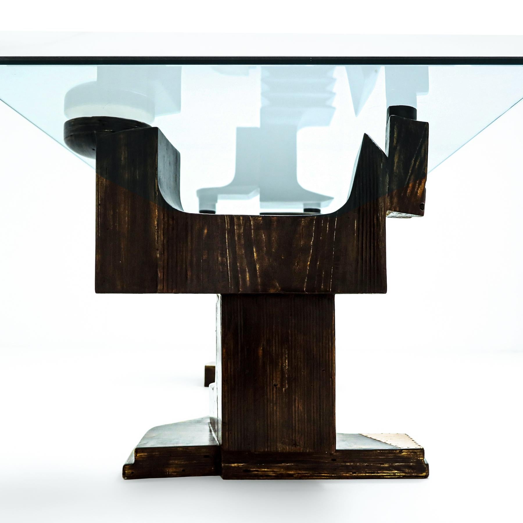 Glass Brutalist dining table by Nerone Giovanni Ceccarelli co-founder Gruppo NP2 For Sale