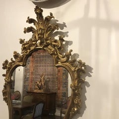 Vintage Italian Hand-Carved Wood Mirror with Distressed Gilt Frame Aged Glass