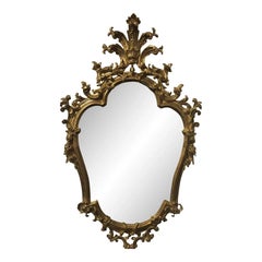 Vintage Italian Hand-Carved Wood Mirror with Distressed Gilt Frame Aged Glass