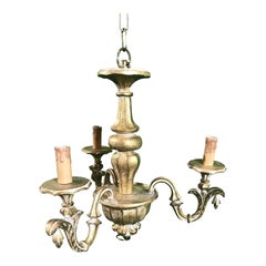 Vintage Italian Hand Carved Wood Three-Light Chandelier, Gilt Italianate Ceiling