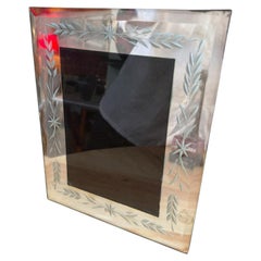 Vintage Italian Hand-Etched Glass Picture Frame with Floral Motif, 1970s