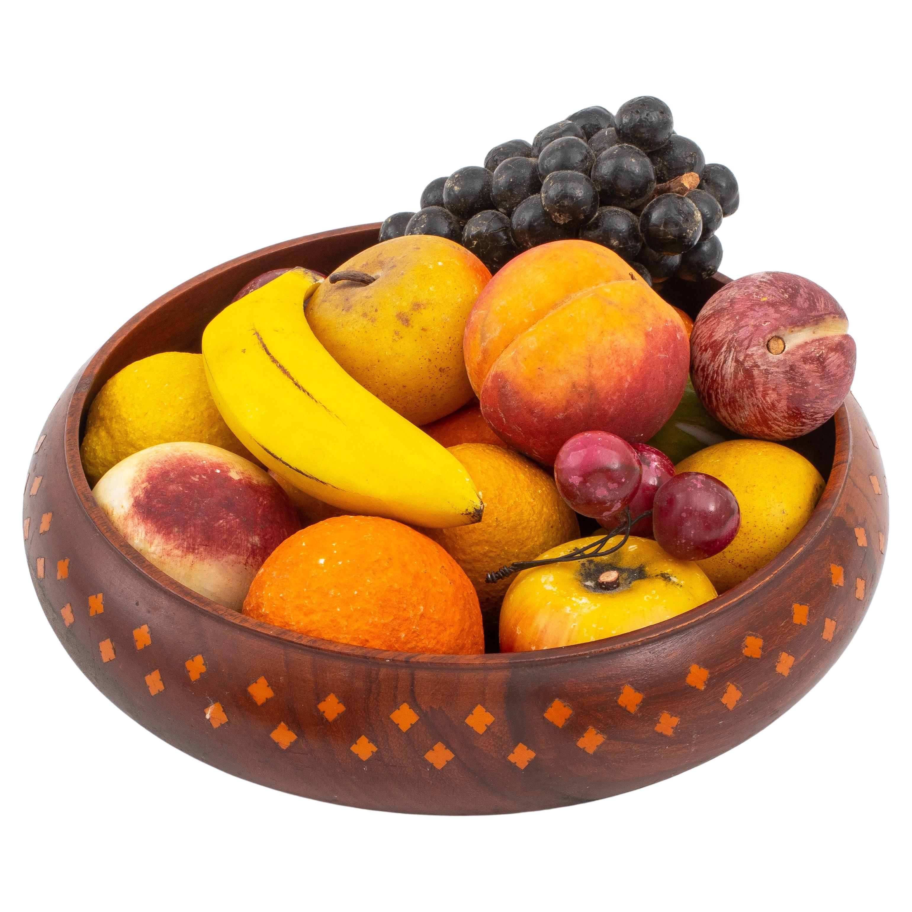 Beautiful! A Total of 7 Apples  w/ Copper Display Bowl MCM Mid-Century Italian Alabaster Fruit