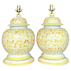 Vintage Italian Hand Painted Ceramic Lamps - a Pair