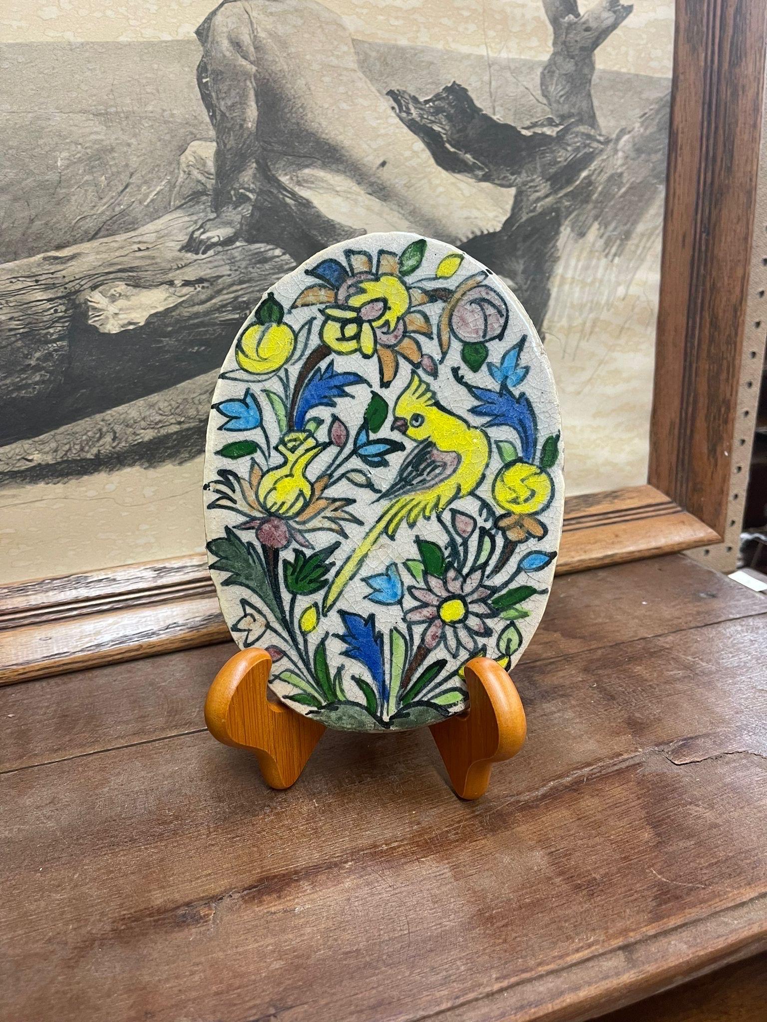 Imported Out of Florence, Italy. Painted Parrot and Floral Image. No Makers Mark. Vintage Condition Consistent with Age as Pictured.

Dimensions. 5 W ; 1/2 D ; 9 H