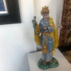Vintage Italian Hand-Painted Ceramic Royal Figure Serpent, Colorful Decorative