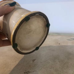 Vintage Italian Hand-Painted Ceramic Salvia Canister in Ivory, Blue, yellow