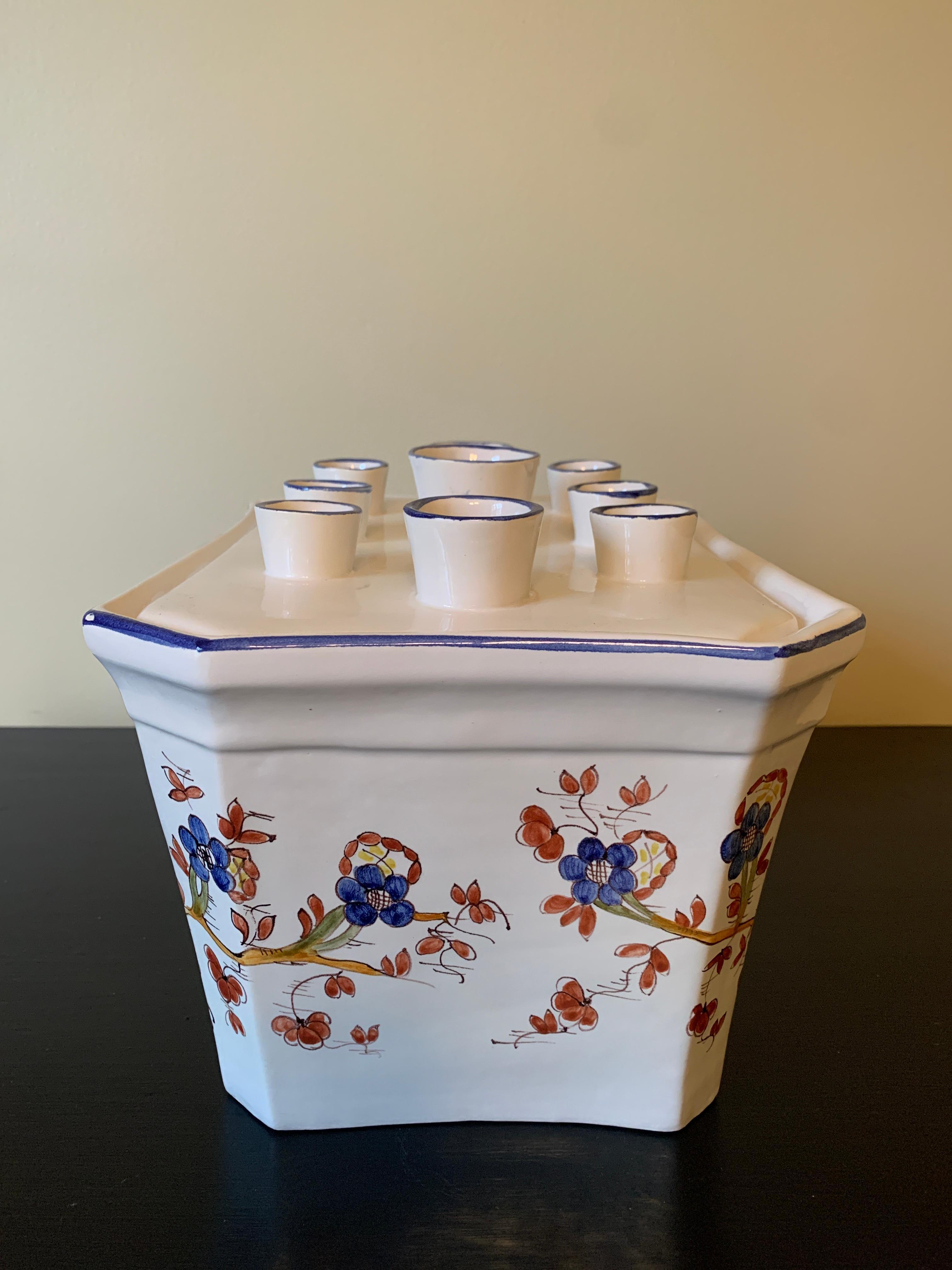 Vintage Italian Hand Painted Chinoiserie Flower Frog Tulipiere Vase For Sale 9