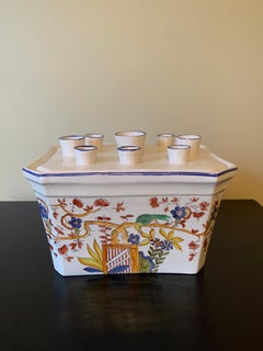 Vintage Italian Hand Painted Chinoiserie Flower Frog Tulipiere Vase