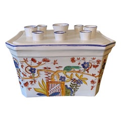 Vase tulipier italien vintage peint à la main, style chinoiserie avec fleurs et grenouilles