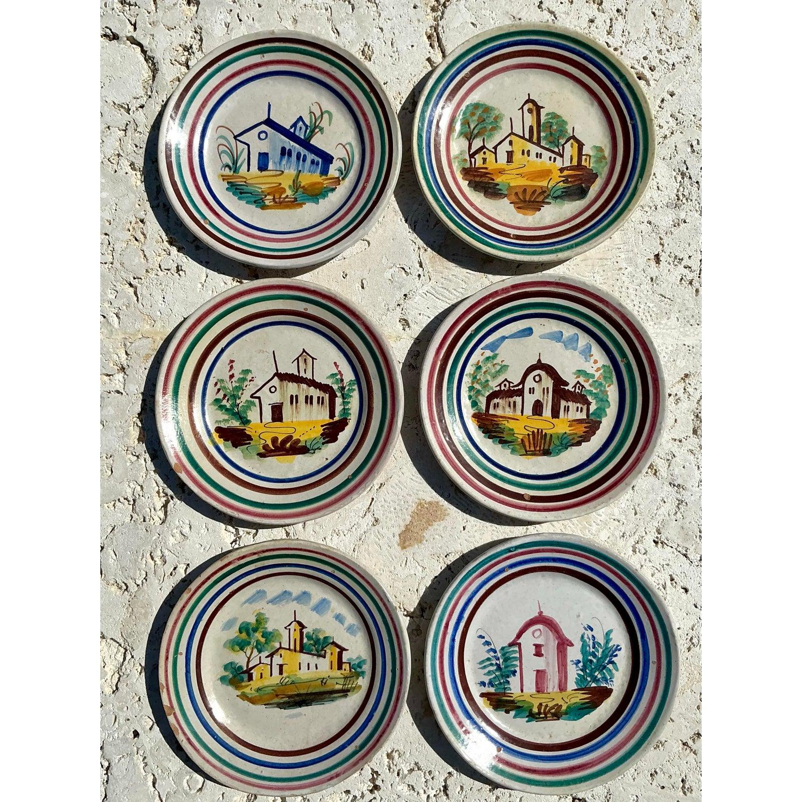 Vintage Italian Hand Painted Dishes - Set of 6 In Good Condition For Sale In west palm beach, FL