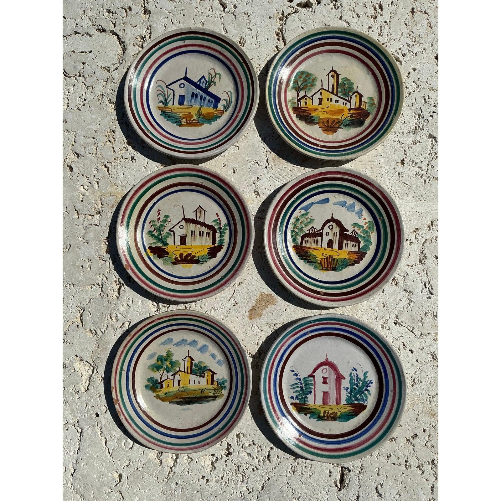 20th Century Vintage Italian Hand Painted Dishes - Set of 6 For Sale