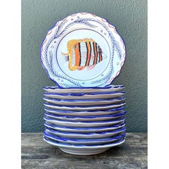 Vintage Italian Hand Painted Fish Plates - Set of 12