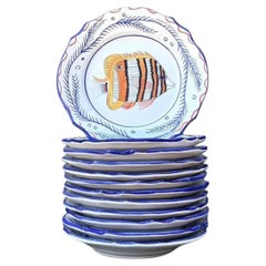 Vintage Italian Hand Painted Fish Plates - Set of 12