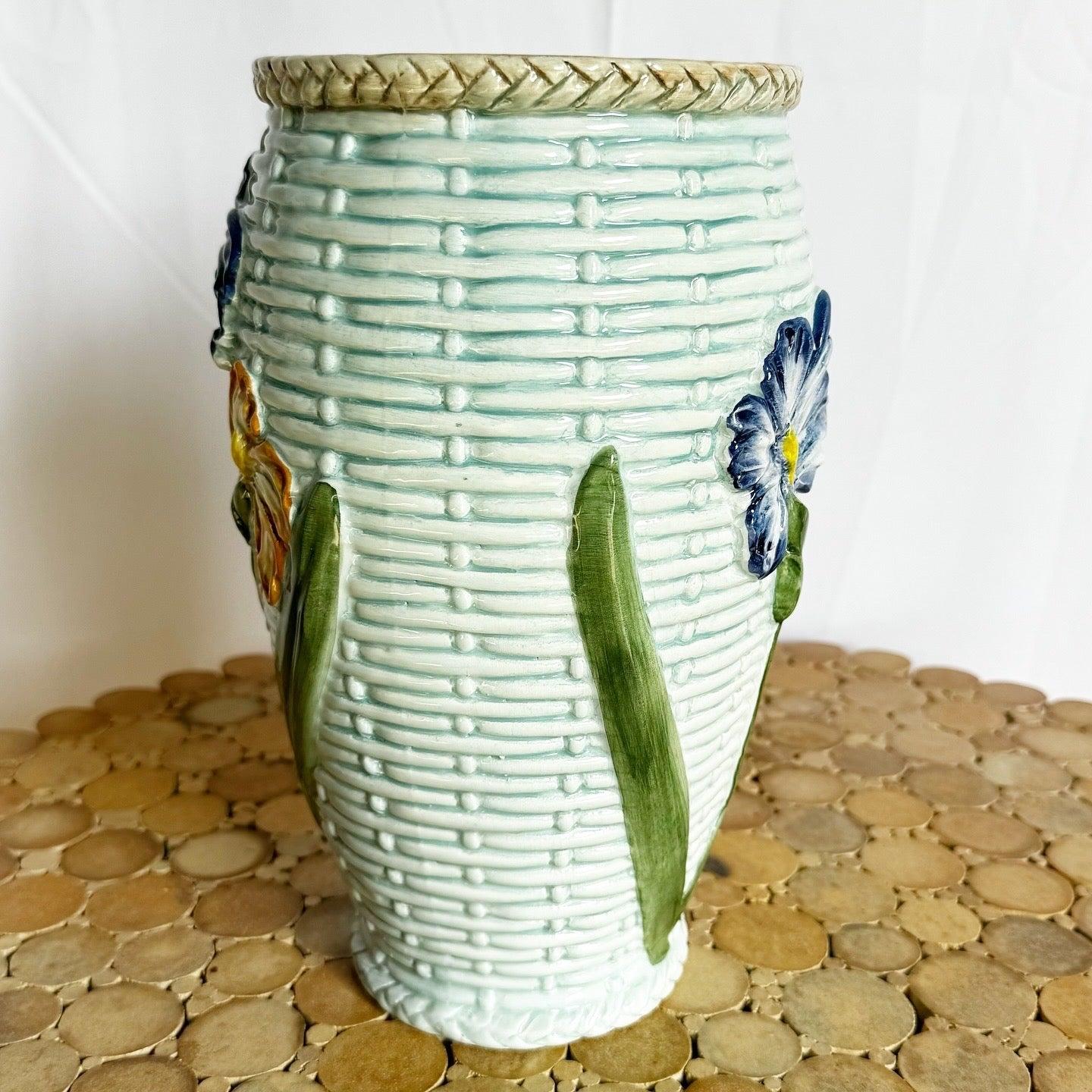 Ceramica Vaso italiano d'epoca in ceramica dipinta a mano con motivi floreali in vendita