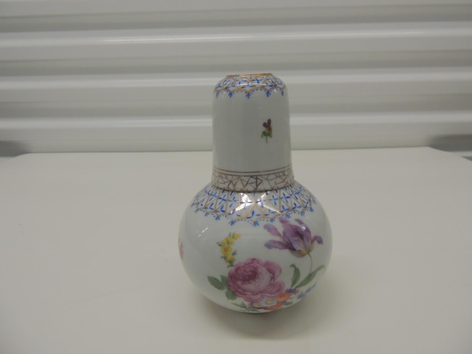 Machine-Made Vintage Italian Hand Painted Floral Water Carafe with Cup