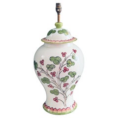Vintage Italian Hand-Painted Ginger Jar Table Lamp with Botanical Decoration