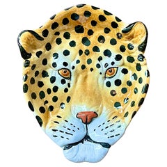 Vintage Italian Hand Painted Glazed Ceramic Leopard Bowl