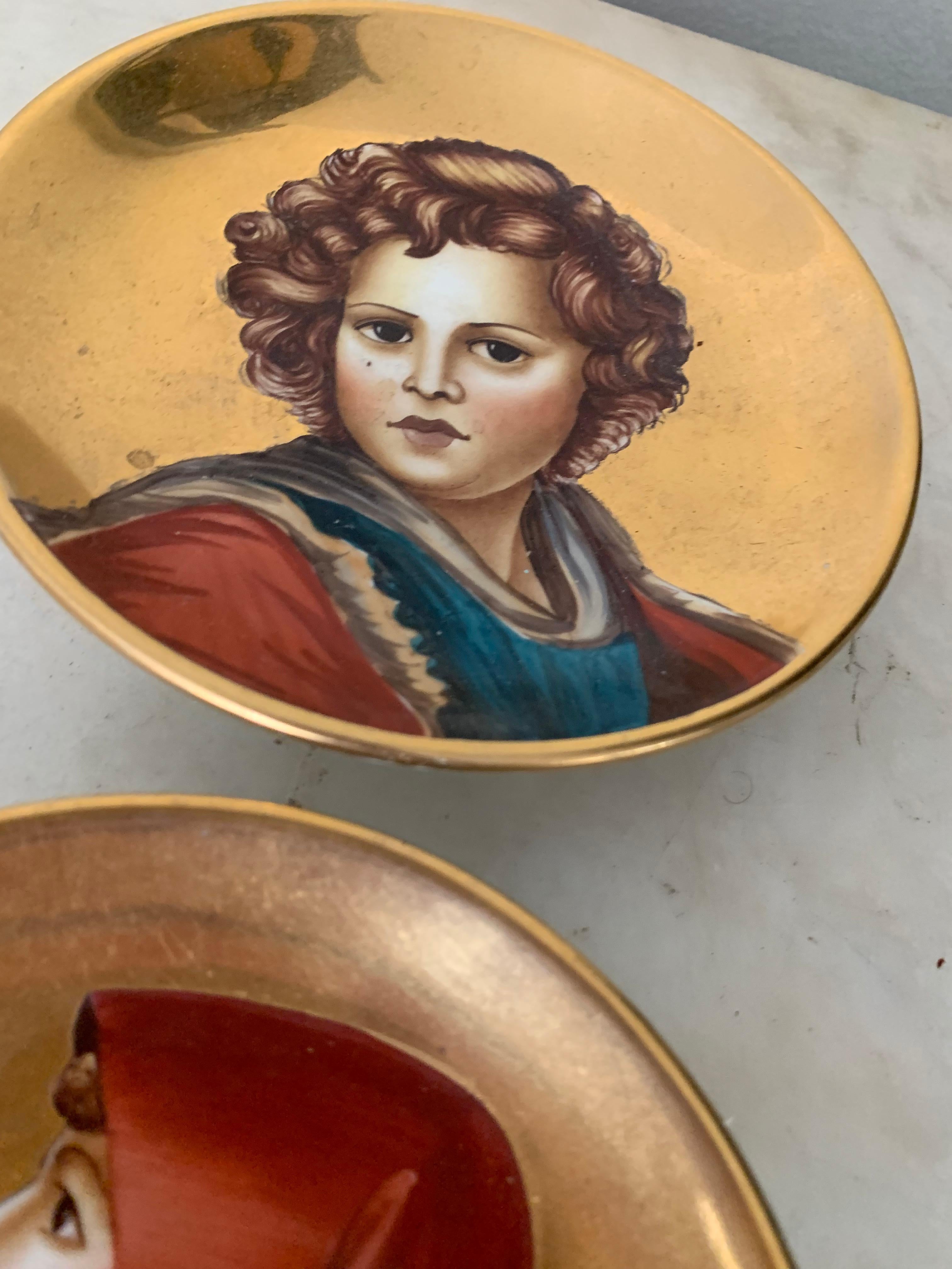 Vintage Italian Hand Painted Gold Leaf Plates from Florence For Sale 5