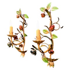 Applique da parete vintage italiane in stile Tole, dipinte a mano e realizzate artigianalmente