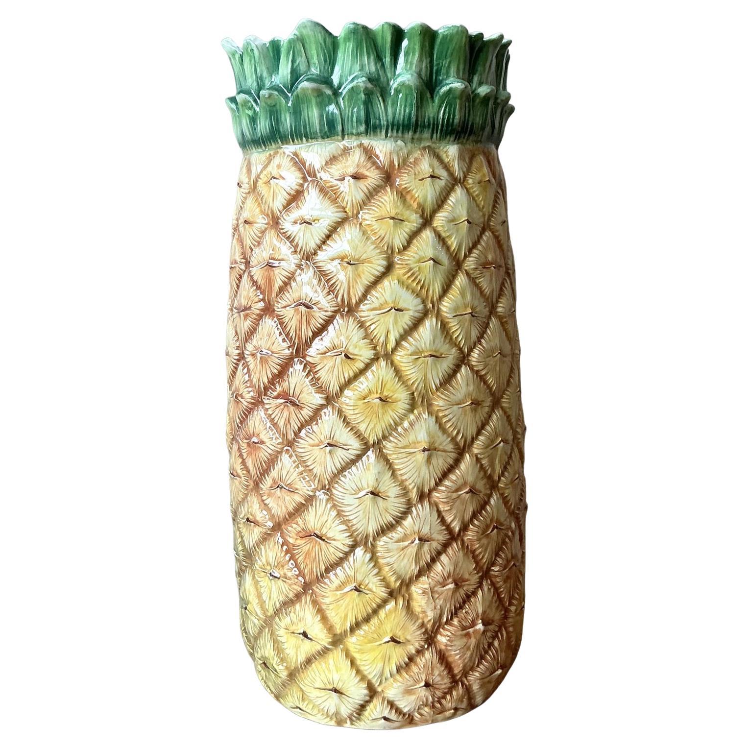 Vintage Italian Hand Painted Pineapple Umbrella Stand