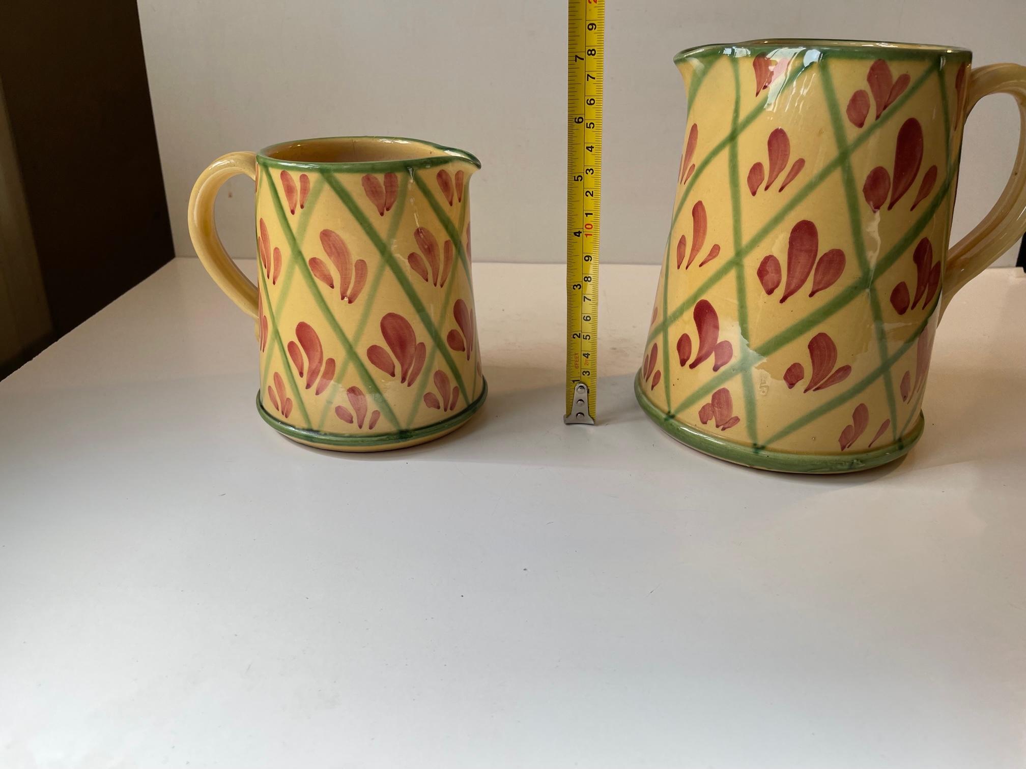 Mid-Century Modern Vintage Italian Hand-Painted Pottery Jugs from Lamas, Set of 2 For Sale