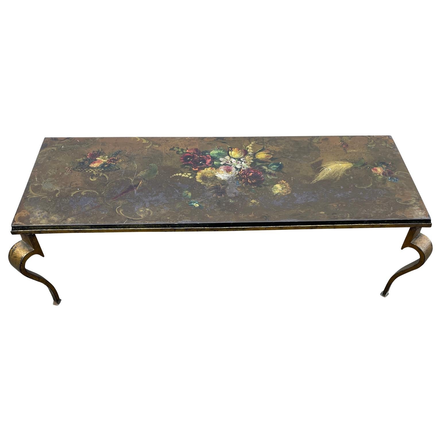 Hollywood Regency Vintage Italian Hand-painted Rectangular Cocktail Table, Circa 1950 For Sale