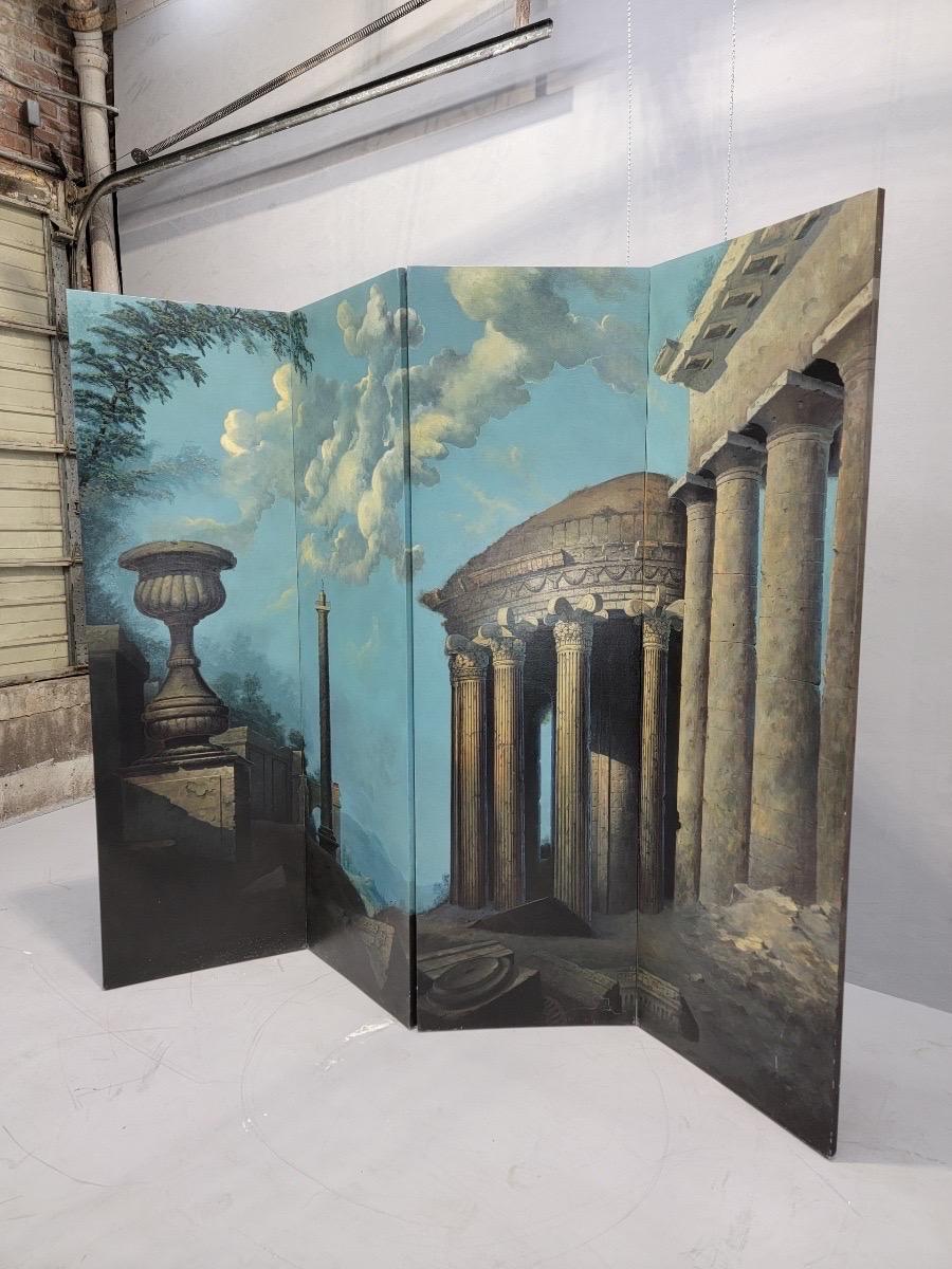 Vintage Italian Hand Painted Screen Styled After Maitland Smith In Good Condition For Sale In Chicago, IL