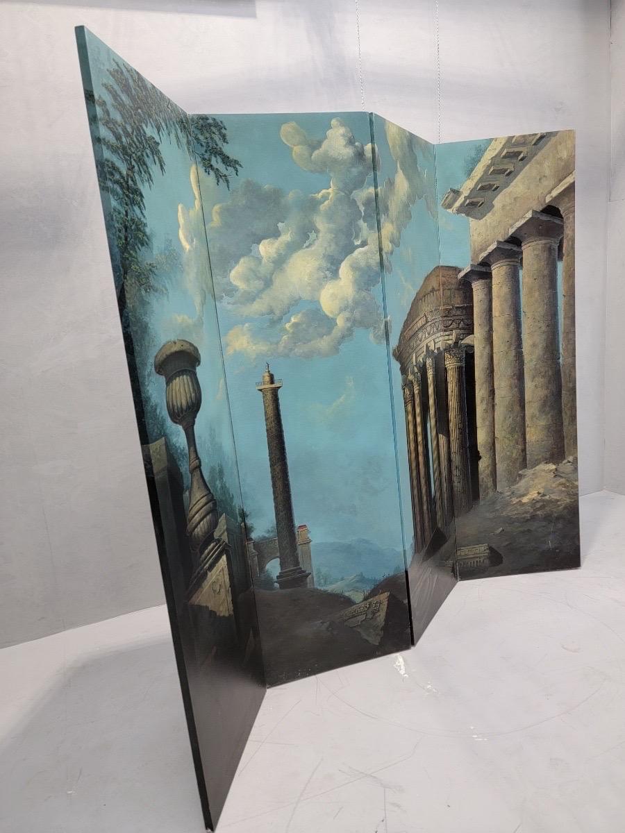 Canvas Vintage Italian Hand Painted Screen Styled After Maitland Smith For Sale