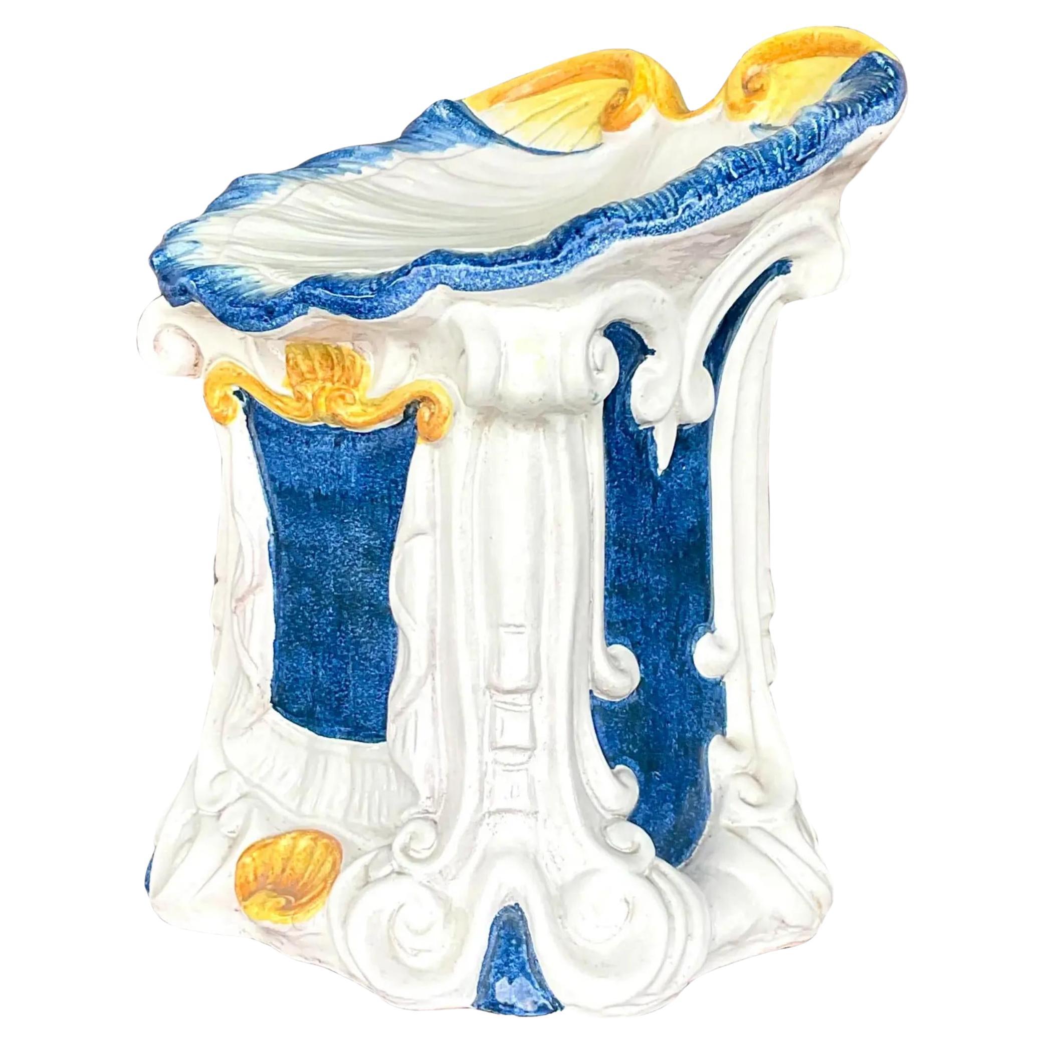 Vintage Italian Hand Painted Terea Cotta Garden Seat For Sale