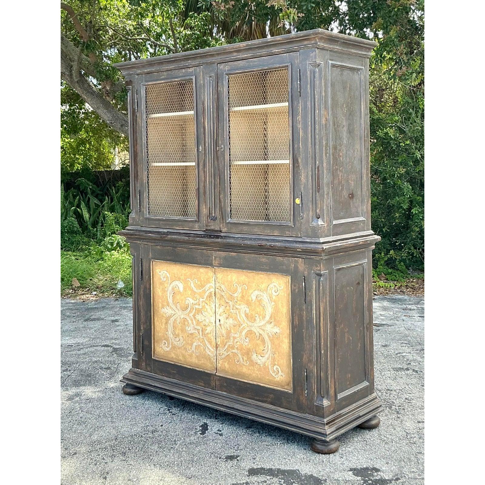 Vintage Italian Hand Painted Tuscan Cabinet In Good Condition For Sale In west palm beach, FL