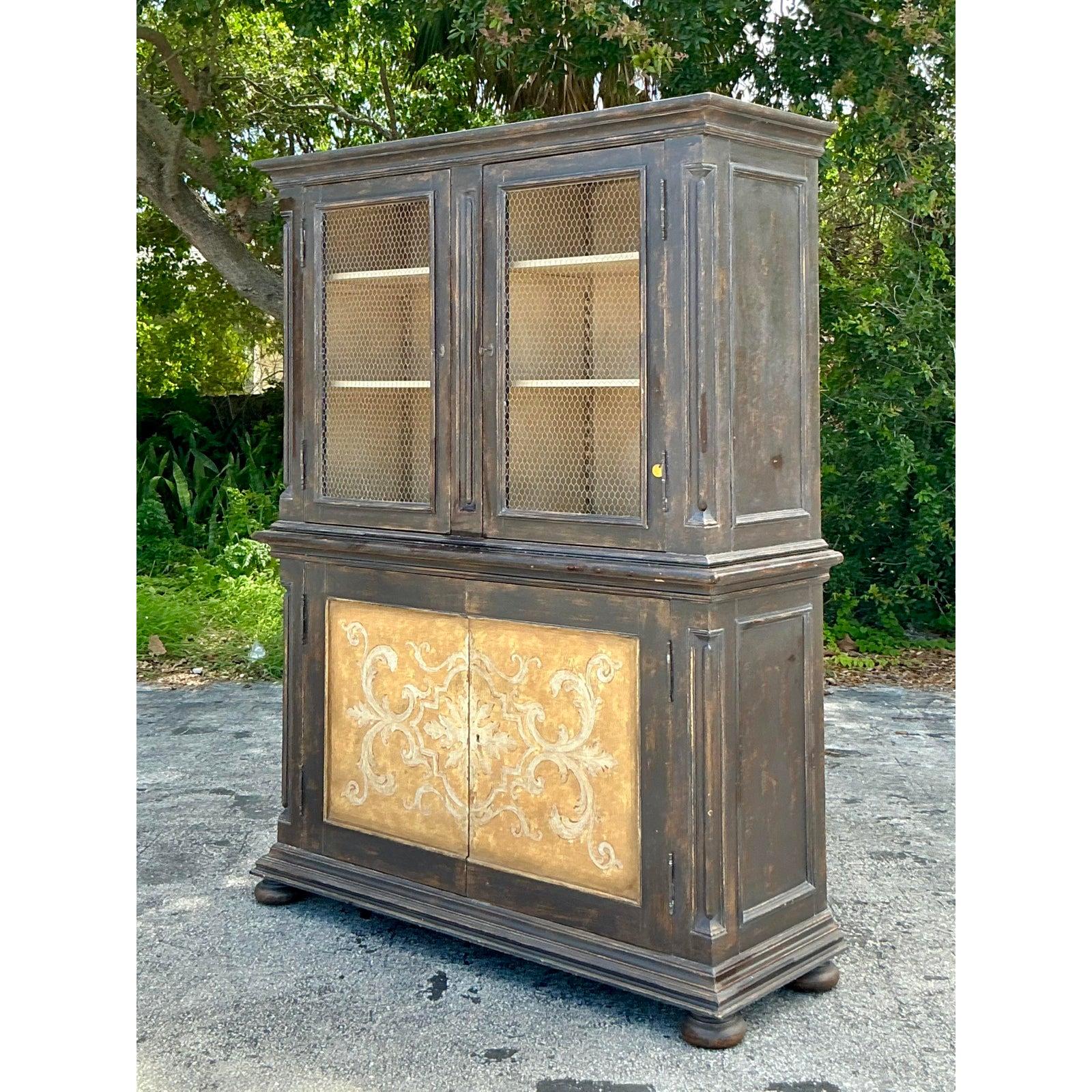 Vintage Italian Hand Painted Tuscan Cabinet For Sale 1