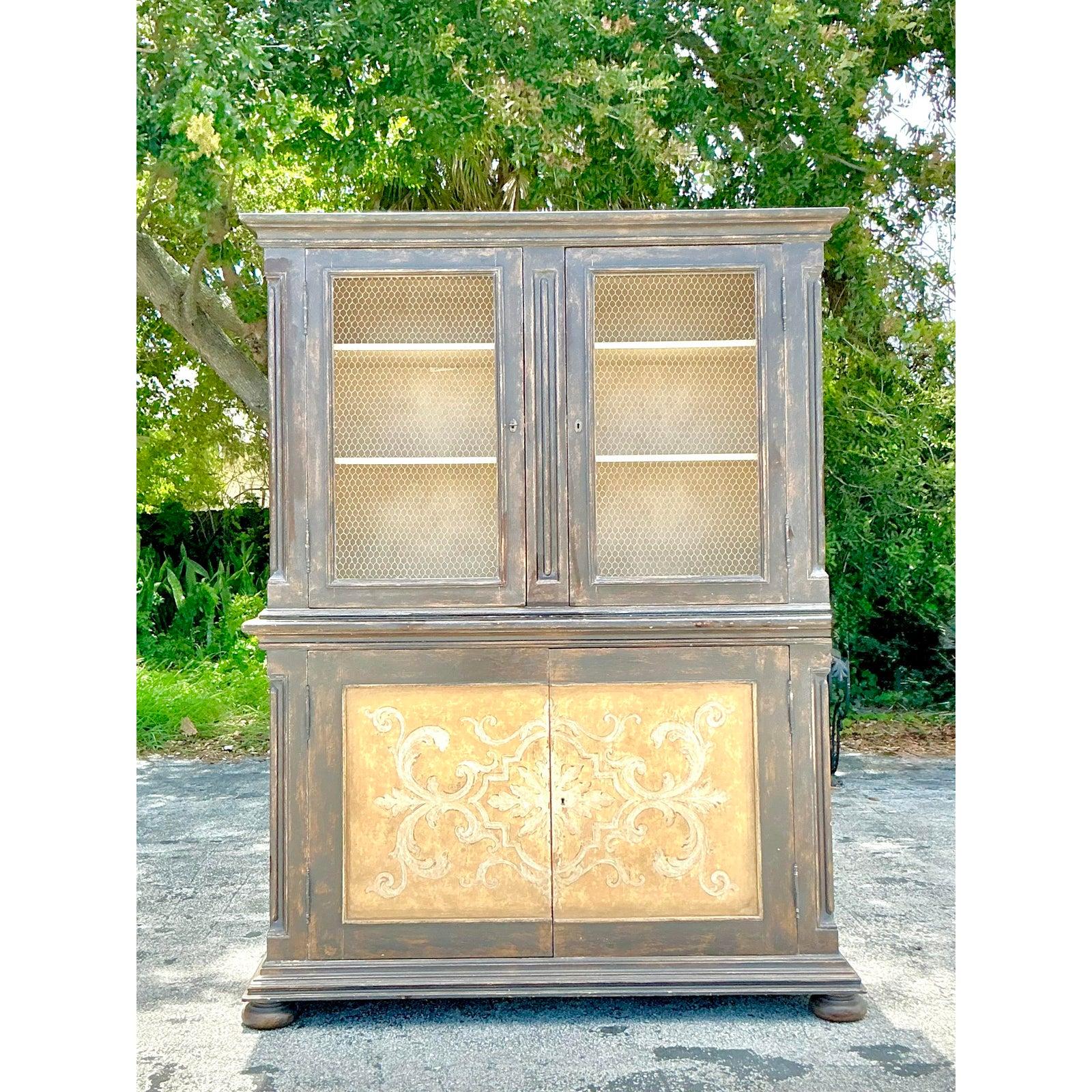 Vintage Italian Hand Painted Tuscan Cabinet For Sale 2