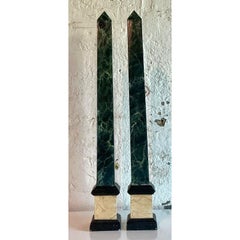 Vintage Italian Hand Painted Wood Obelisks - A Pair